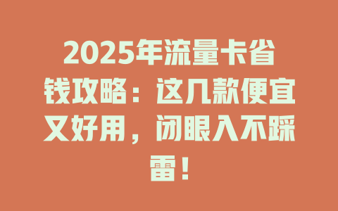 2025年流量卡省钱攻略：这几款便宜又好用，闭眼入不踩雷！