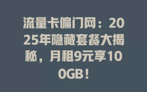 流量卡偏门网：2025年隐藏套餐大揭秘，月租9元享100GB！