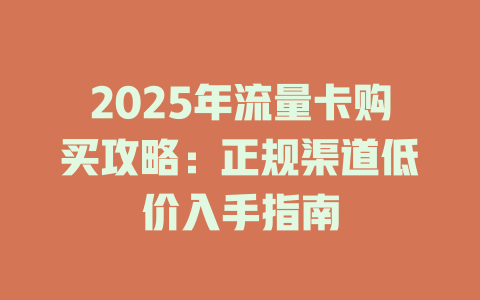 2025年流量卡购买攻略：正规渠道低价入手指南