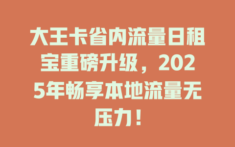 大王卡省内流量日租宝重磅升级，2025年畅享本地流量无压力！