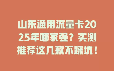 山东通用流量卡2025年哪家强？实测推荐这几款不踩坑！