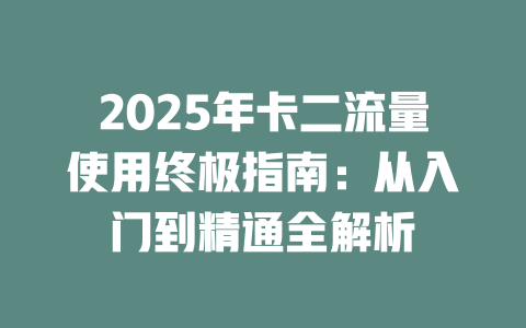 2025年卡二流量使用终极指南：从入门到精通全解析