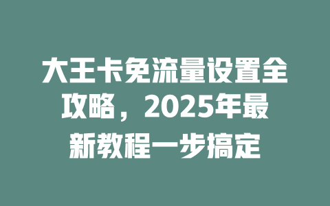大王卡免流量设置全攻略，2025年最新教程一步搞定
