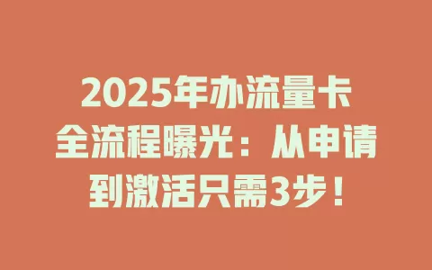 2025年办流量卡全流程曝光：从申请到激活只需3步！