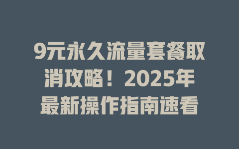 9元永久流量套餐取消攻略！2025年最新操作指南速看