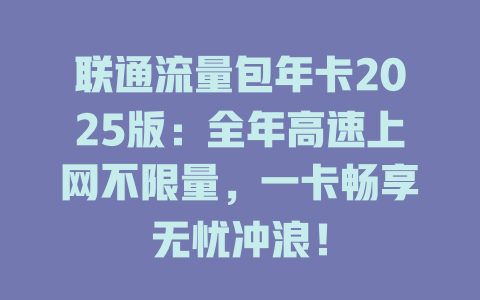 联通流量包年卡2025版：全年高速上网不限量，一卡畅享无忧冲浪！