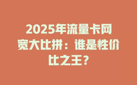 2025年流量卡网宽大比拼：谁是性价比之王？