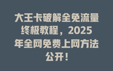 大王卡破解全免流量终极教程，2025年全网免费上网方法公开！