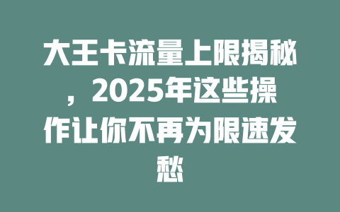 大王卡流量上限揭秘，2025年这些操作让你不再为限速发愁