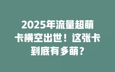 2025年流量超萌卡横空出世！这张卡到底有多萌？