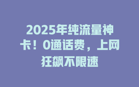 2025年纯流量神卡！0通话费，上网狂飙不限速