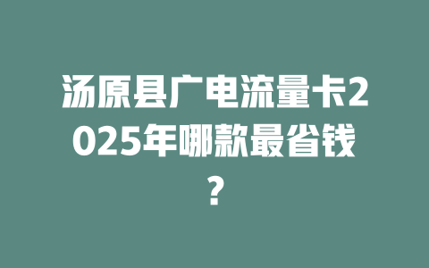 汤原县广电流量卡2025年哪款最省钱？
