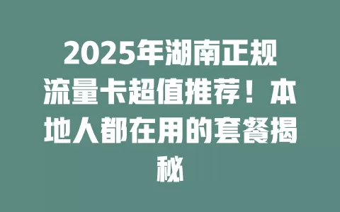 2025年湖南正规流量卡超值推荐！本地人都在用的套餐揭秘
