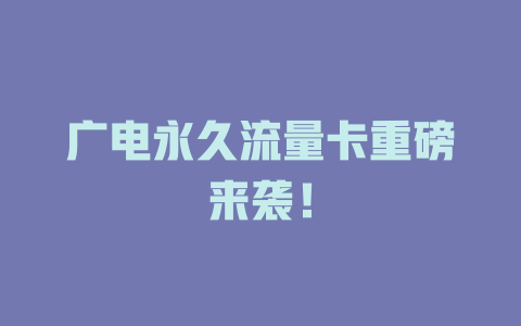 广电永久流量卡重磅来袭！