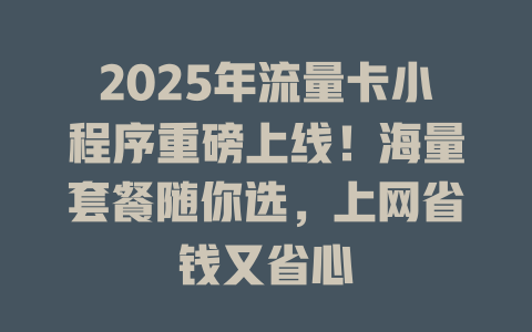 2025年流量卡小程序重磅上线！海量套餐随你选，上网省钱又省心