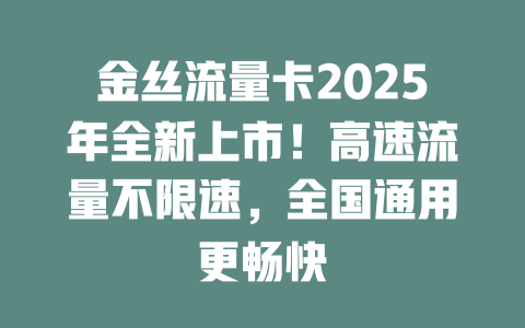 金丝流量卡2025年全新上市！高速流量不限速，全国通用更畅快