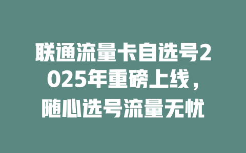 联通流量卡自选号2025年重磅上线，随心选号流量无忧