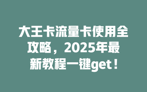 大王卡流量卡使用全攻略，2025年最新教程一键get！
