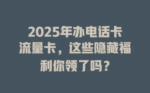 2025年办电话卡流量卡，这些隐藏福利你领了吗？