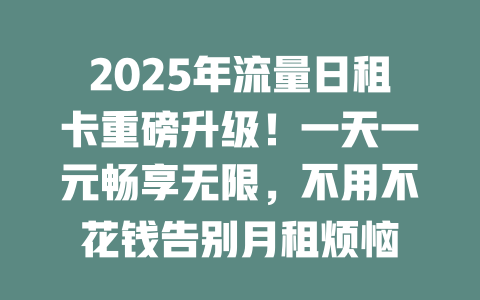 2025年流量日租卡重磅升级！一天一元畅享无限，不用不花钱告别月租烦恼
