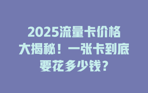 2025流量卡价格大揭秘！一张卡到底要花多少钱？