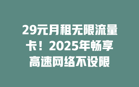 29元月租无限流量卡！2025年畅享高速网络不设限