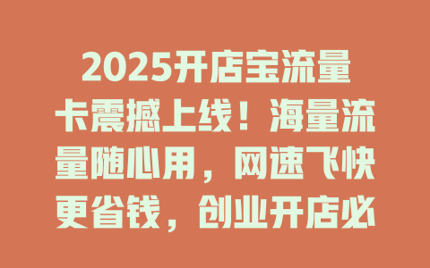 2025开店宝流量卡震撼上线！海量流量随心用，网速飞快更省钱，创业开店必备神器！
