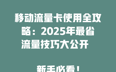 移动流量卡使用全攻略：2025年最省流量技巧大公开  

新手必看！