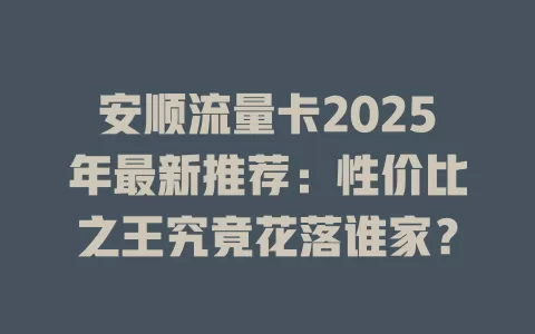 安顺流量卡2025年最新推荐：性价比之王究竟花落谁家？