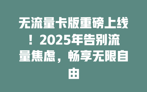 无流量卡版重磅上线！2025年告别流量焦虑，畅享无限自由