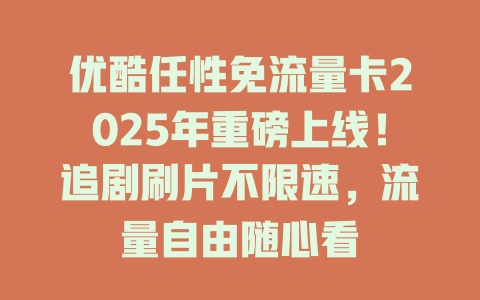 优酷任性免流量卡2025年重磅上线！追剧刷片不限速，流量自由随心看