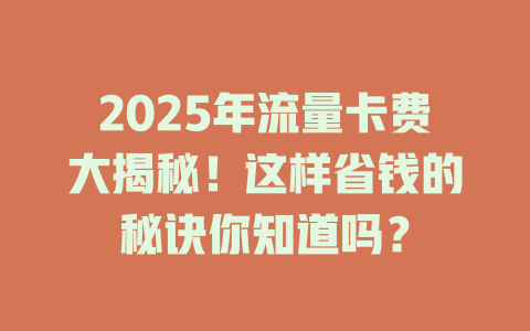 2025年流量卡费大揭秘！这样省钱的秘诀你知道吗？