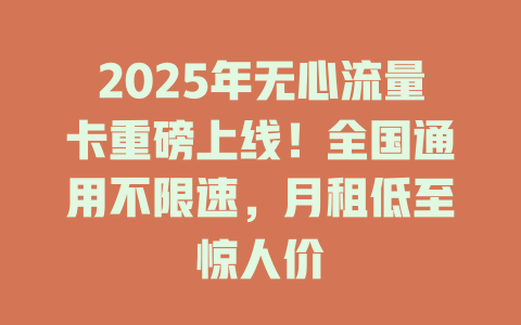 2025年无心流量卡重磅上线！全国通用不限速，月租低至惊人价