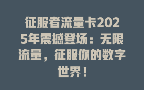 征服者流量卡2025年震撼登场：无限流量，征服你的数字世界！