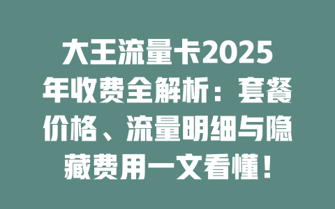 大王流量卡2025年收费全解析：套餐价格、流量明细与隐藏费用一文看懂！