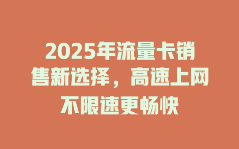 2025年流量卡销售新选择，高速上网不限速更畅快