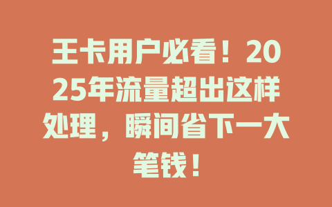 王卡用户必看！2025年流量超出这样处理，瞬间省下一大笔钱！