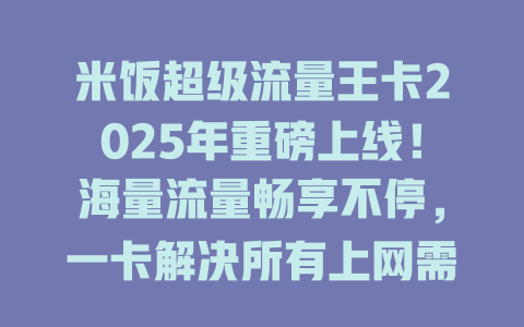 米饭超级流量王卡2025年重磅上线！海量流量畅享不停，一卡解决所有上网需求