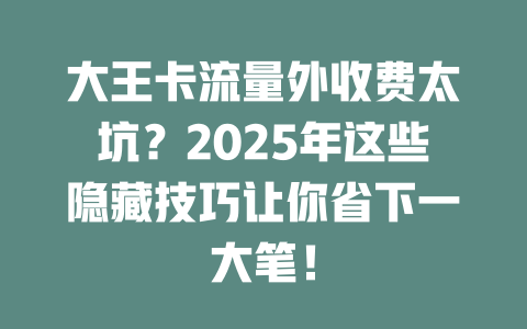 大王卡流量外收费太坑？2025年这些隐藏技巧让你省下一大笔！