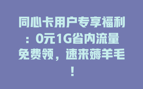 同心卡用户专享福利：0元1G省内流量免费领，速来薅羊毛！
