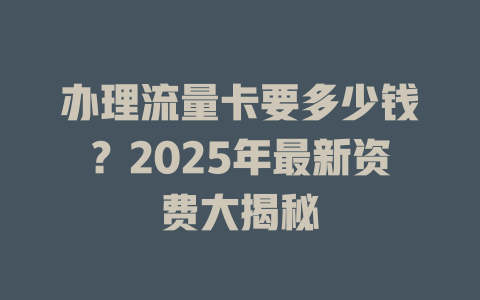 办理流量卡要多少钱？2025年最新资费大揭秘