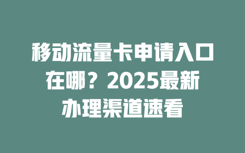 移动流量卡申请入口在哪？2025最新办理渠道速看
