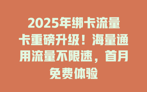 2025年绑卡流量卡重磅升级！海量通用流量不限速，首月免费体验