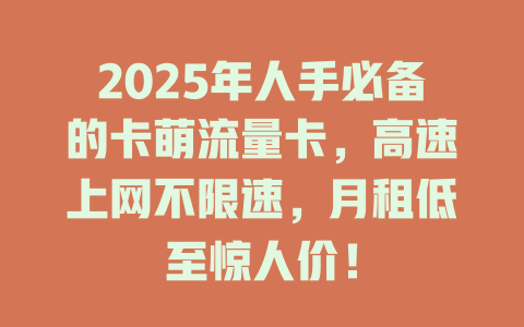 2025年人手必备的卡萌流量卡，高速上网不限速，月租低至惊人价！