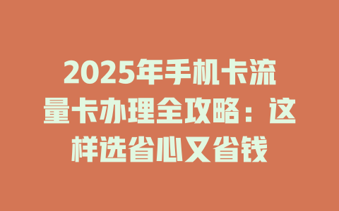 2025年手机卡流量卡办理全攻略：这样选省心又省钱