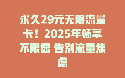 永久29元无限流量卡！2025年畅享不限速 告别流量焦虑