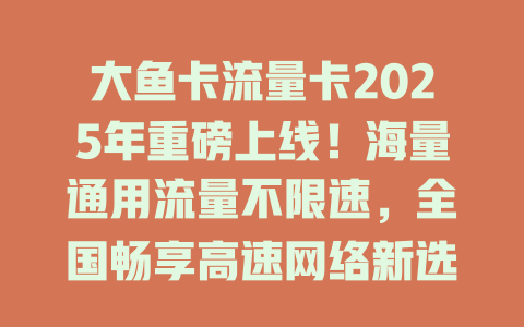 大鱼卡流量卡2025年重磅上线！海量通用流量不限速，全国畅享高速网络新选择