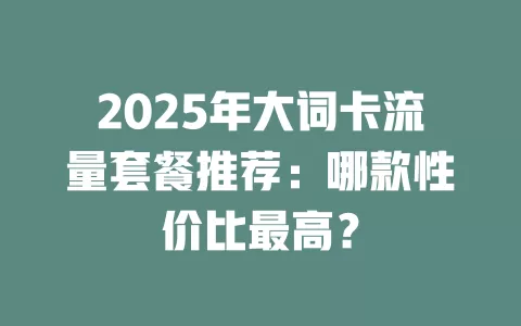 2025年大词卡流量套餐推荐：哪款性价比最高？