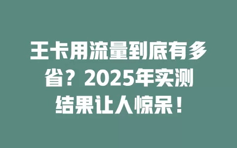 王卡用流量到底有多省？2025年实测结果让人惊呆！