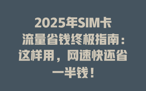 2025年SIM卡流量省钱终极指南：这样用，网速快还省一半钱！